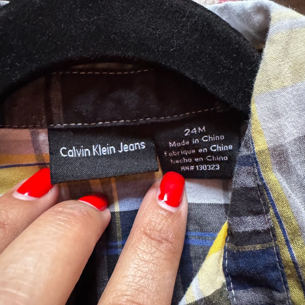 Calvin Klein Plaid Shirt with Blue and Yellow Accents - Picture 3 of 3